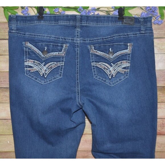 Love Indigo Straight Leg Embroidered Denim Blue Jeans Plus Size 22W Stretch - Picture 5 of 10